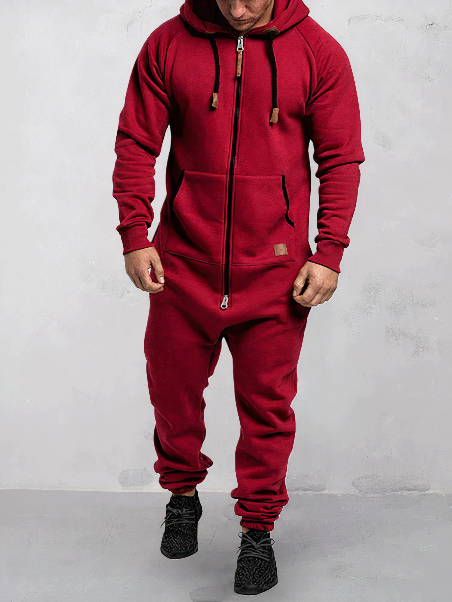Men’s Tracksuit Set – Cotton Blend – Regular Fit – Full Zip Hoodie – Ribbed Cuffs Red