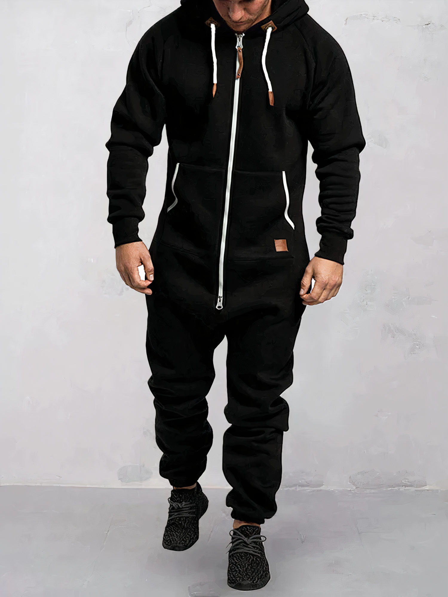 Men’s Tracksuit Set – Cotton Blend – Regular Fit – Full Zip Hoodie – Ribbed Cuffs Black