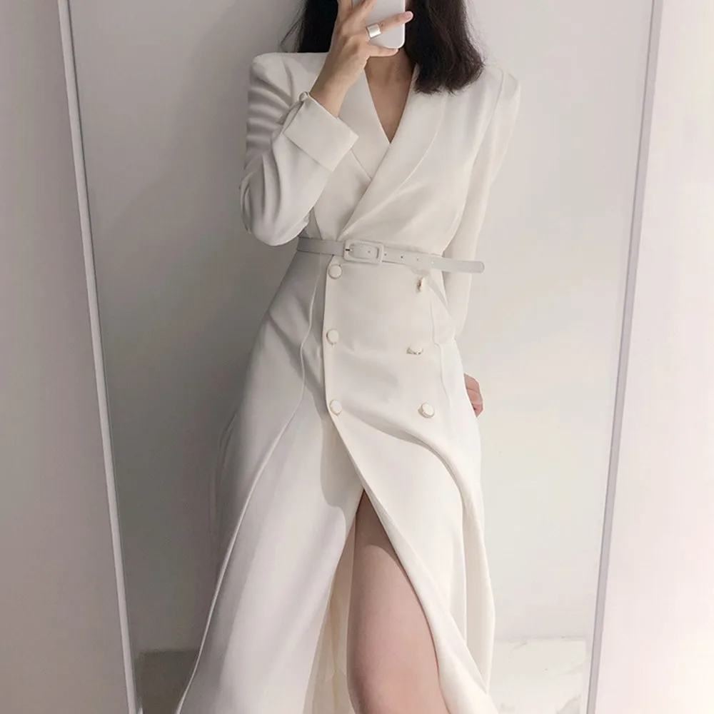 Women's Wool Blend Trench Coat - Tailored Double-Breasted Elegance - UrbanChic