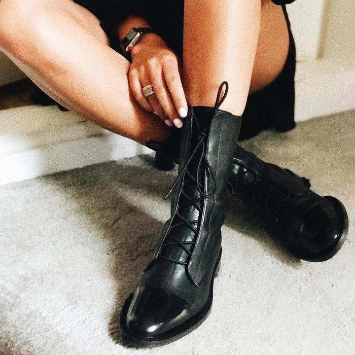 Women's Polished Leather Lace-Up Ankle Boots - RetroStride