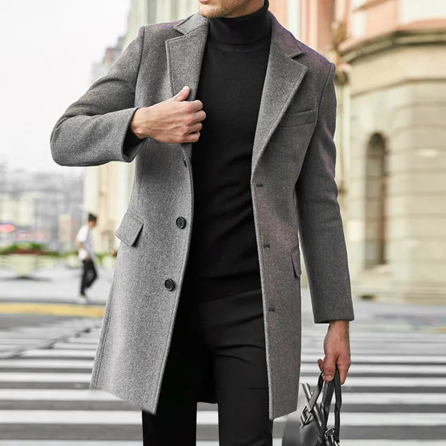 Men's Wool Blend Overcoat Tailored Fit - CityChic Gray