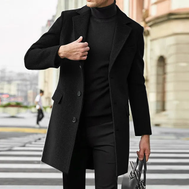 Men's Wool Blend Overcoat Tailored Fit - CityChic Black