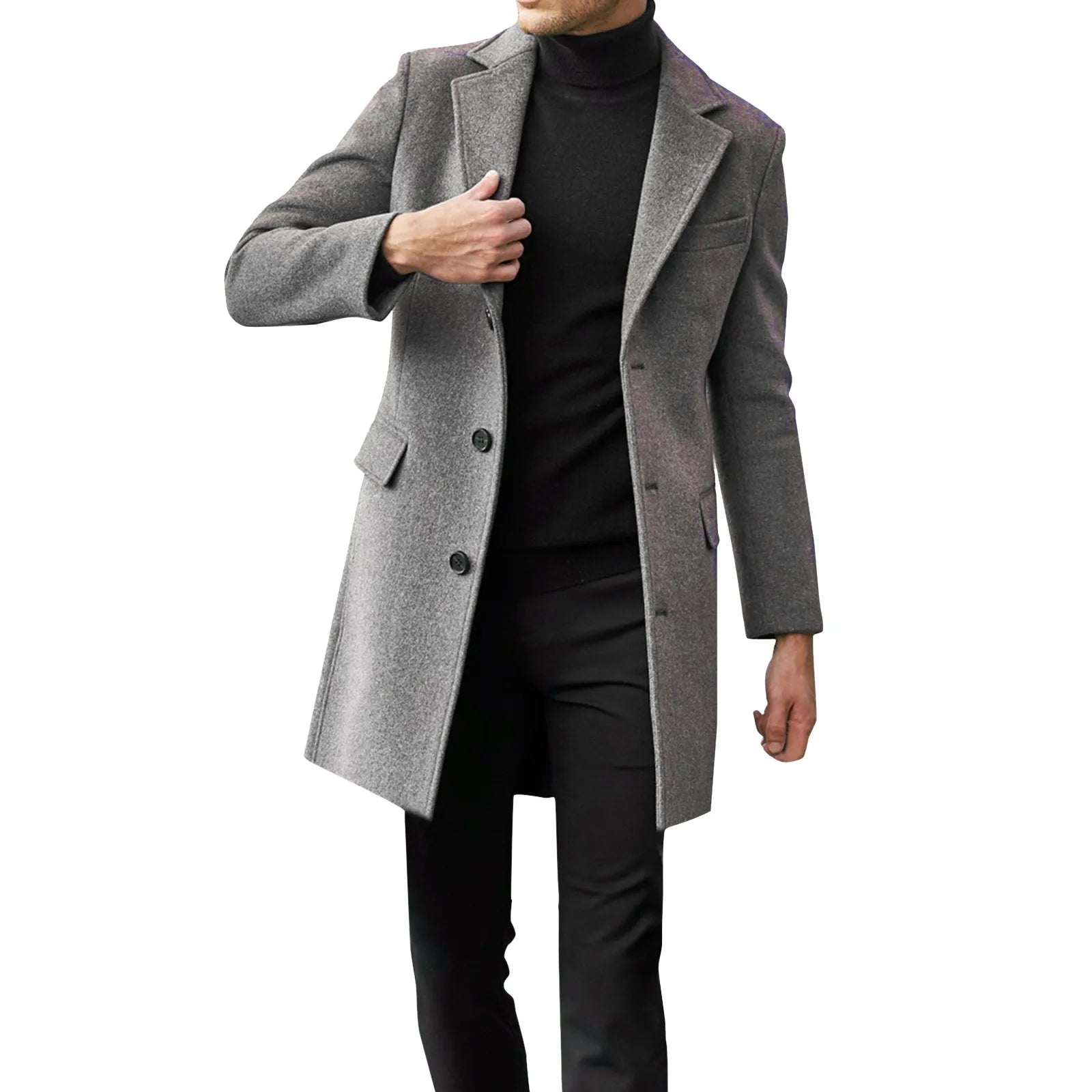 Men's Wool Blend Overcoat Tailored Fit - CityChic