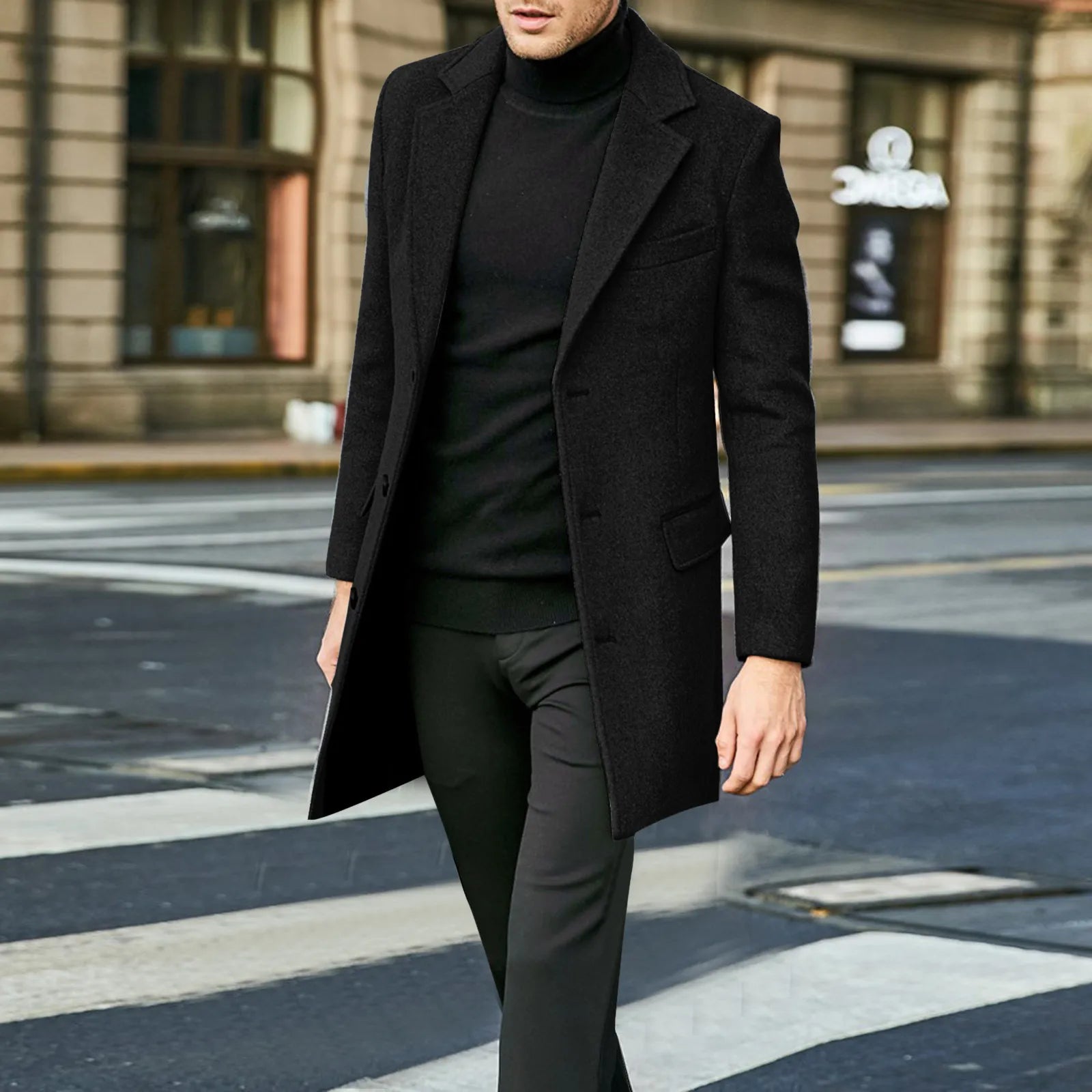 Men's Wool Blend Overcoat Tailored Fit - CityChic