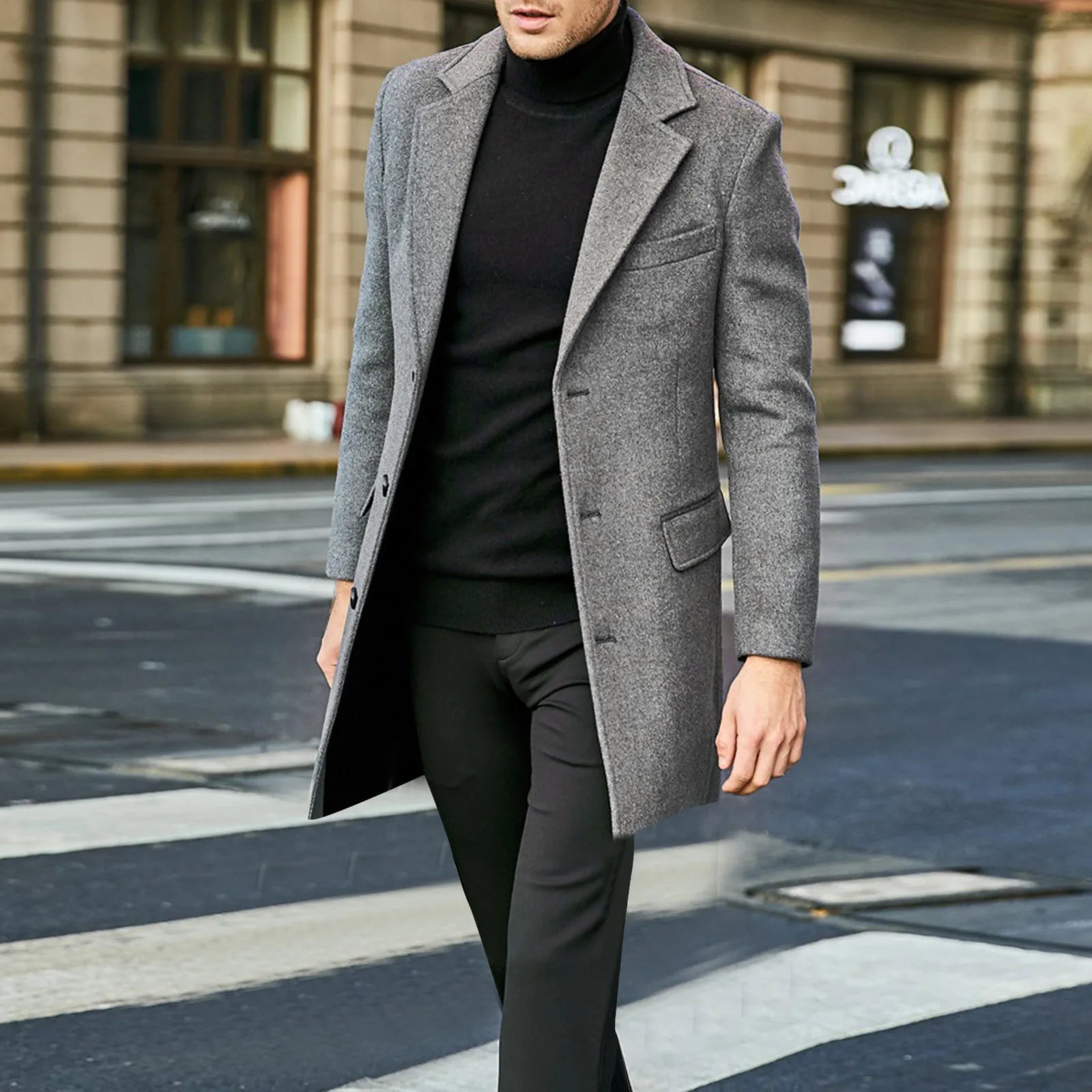 Men's Wool Blend Overcoat Tailored Fit - CityChic