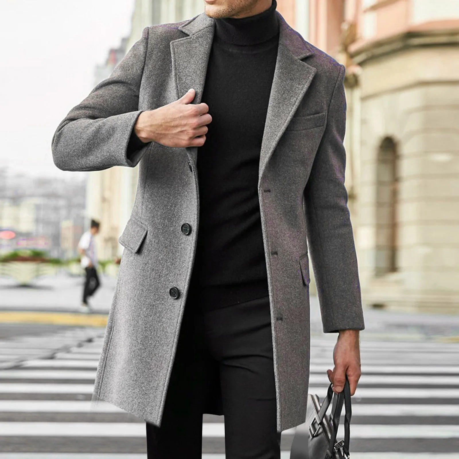 Men's Wool Blend Overcoat Tailored Fit - CityChic