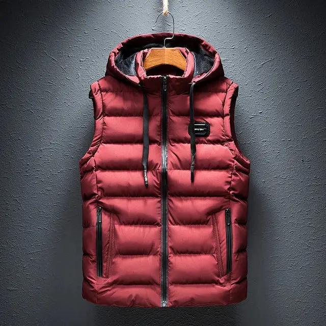 Men's Hooded Puffer Vest - Lightweight, Warm, and Stylish for Versatile Wear Red