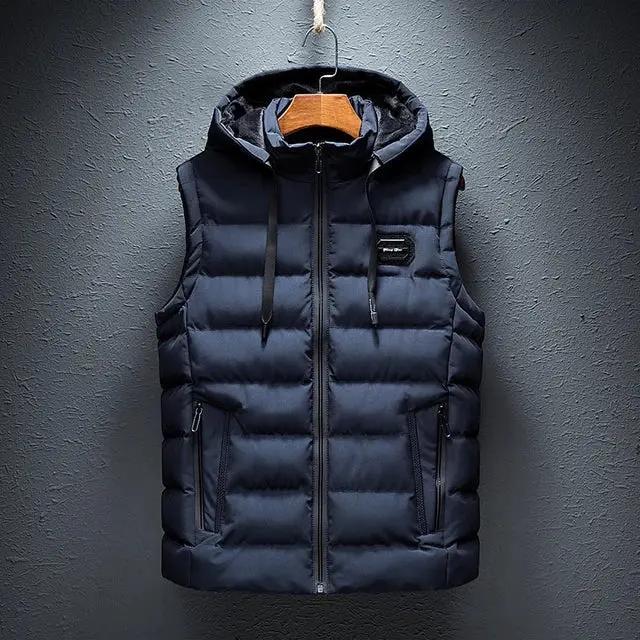 Men's Hooded Puffer Vest - Lightweight, Warm, and Stylish for Versatile Wear Blue