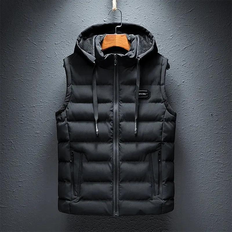 Men's Hooded Puffer Vest - Lightweight, Warm, and Stylish for Versatile Wear Black