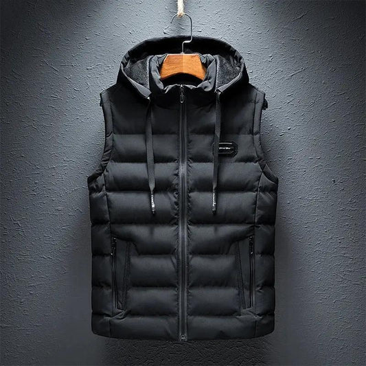 Men's Hooded Puffer Vest - Lightweight, Warm, and Stylish for Versatile Wear Black