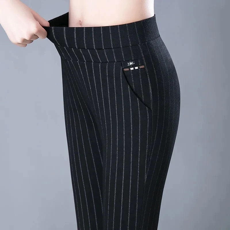 High-Waisted Stretch Leggings for Women - Pocket Illusion - SmoothFlex Black stripes