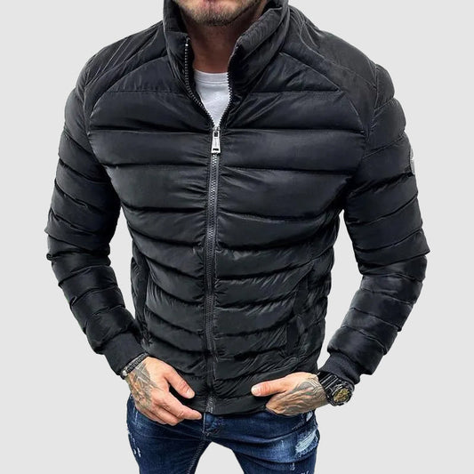 Men's Quilted Puffer Jacket - Insulated Fitted Style - WinterEdge Black
