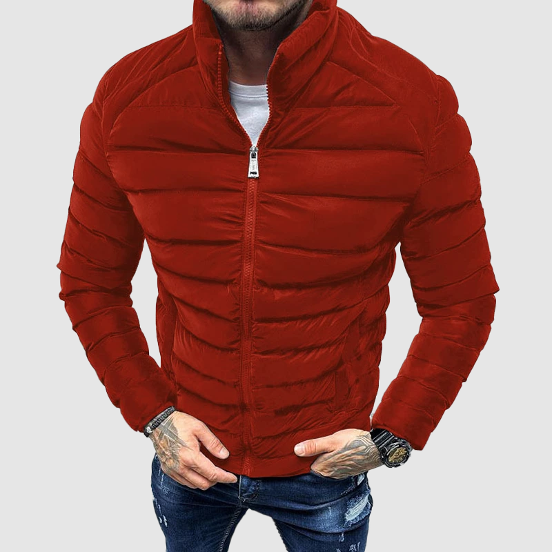 Men's Quilted Puffer Jacket - Insulated Fitted Style - WinterEdge Red
