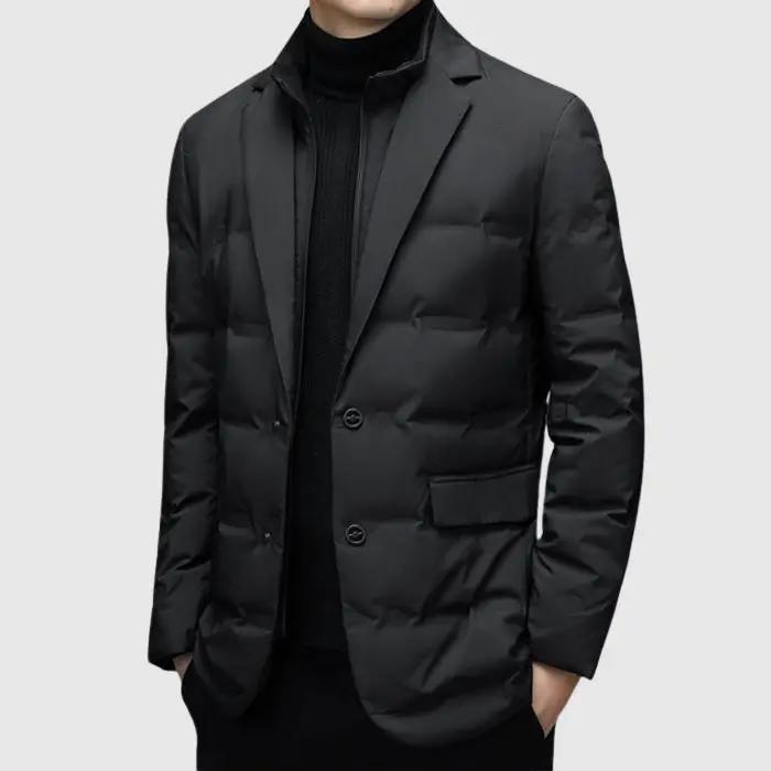 Men’s Padded Jacket – Slim Fit – Quilted Blazer Style – Hip Length – Lapel Collar
