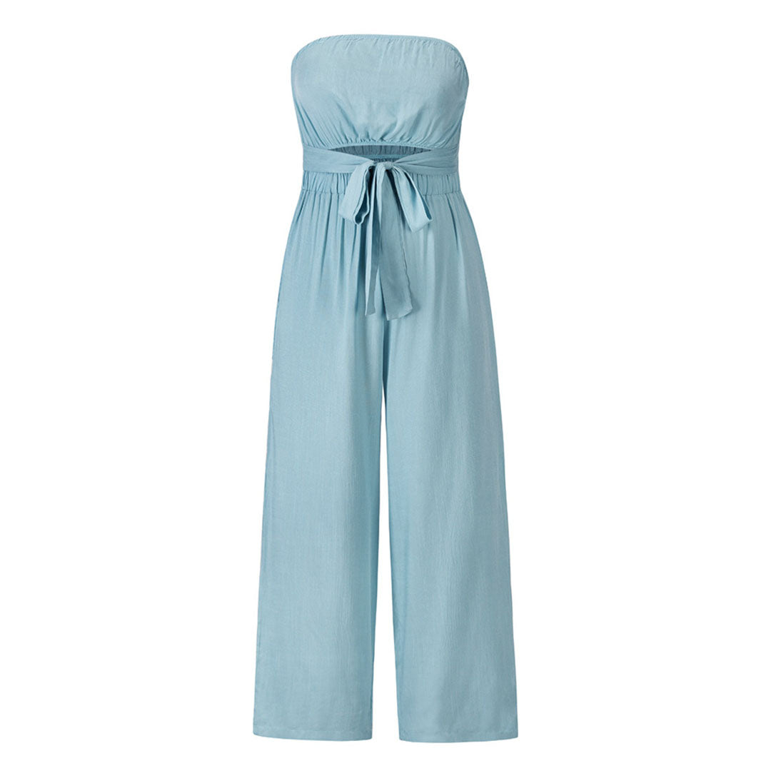 Strapless Casual Jumpsuit for Women Elastic Waist - SunVogue Light blue