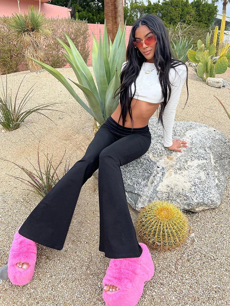 Women's Stretch Flared Trousers - Foldable Waistband, Comfy Fit - FlareForm