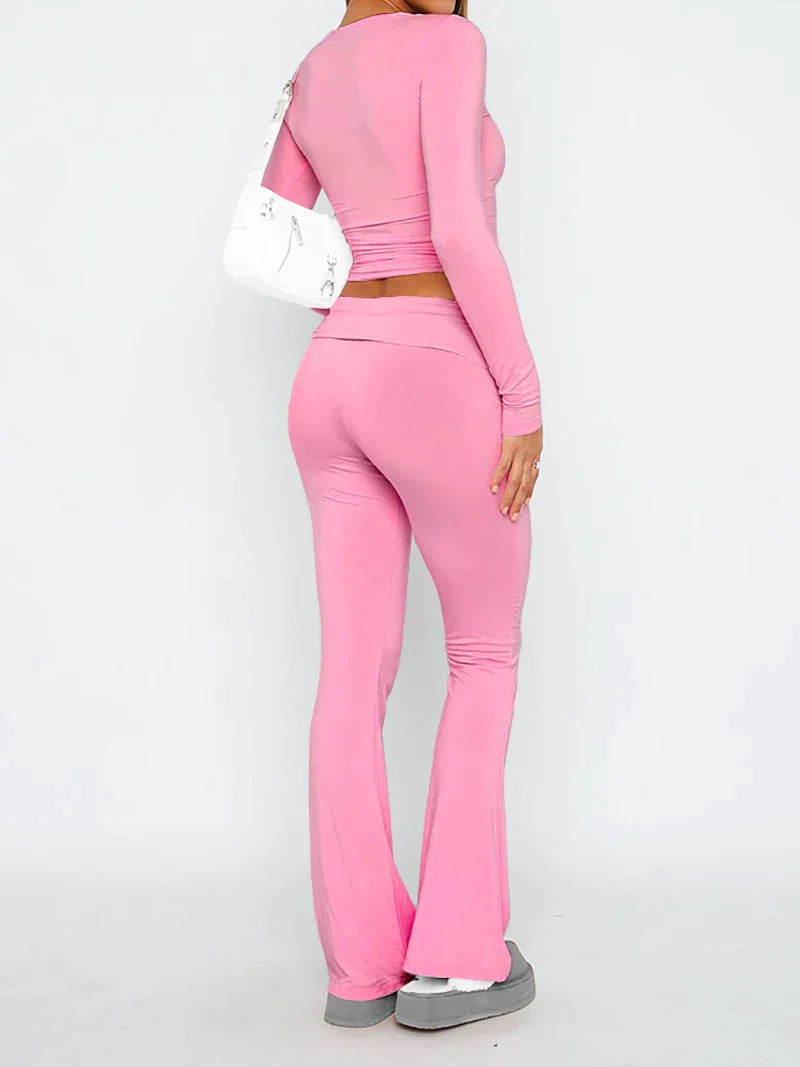 Women's Stretch Flared Trousers - Foldable Waistband, Comfy Fit - FlareForm