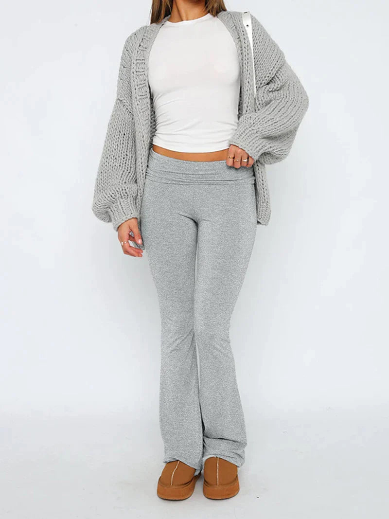 Women's Stretch Flared Trousers - Foldable Waistband, Comfy Fit - FlareForm