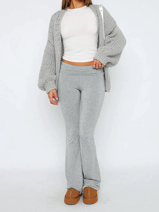 Women's Stretch Flared Trousers - Foldable Waistband, Comfy Fit - FlareForm