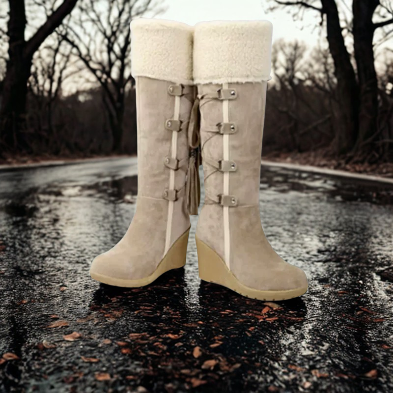 Women's Wedge Heel Mid-Calf Boots Faux Fur - UrbanStride Beige