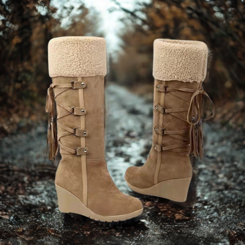 Women's Wedge Heel Mid-Calf Boots Faux Fur - UrbanStride Brown