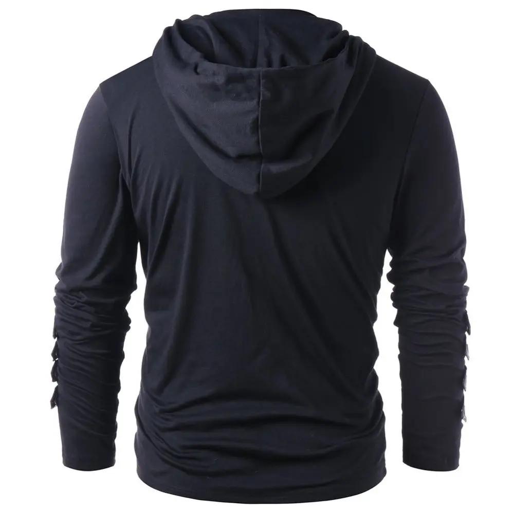 Men’s Hoodie - Lace-Up V-Neck - Faux Leather Panels - Long Sleeve Casual Wear