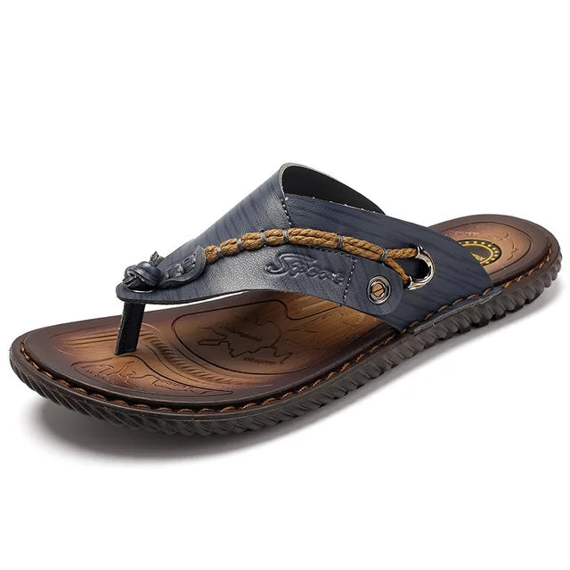 Men’s Flip-Flops – Strap – Textured Footbed – Flat Sole Casual Comfort Gray