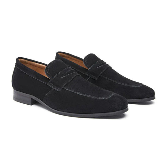 Men’s Loafers – Suede Finish – Slip-On Penny Design – Formal Smart Casual Shoe Black