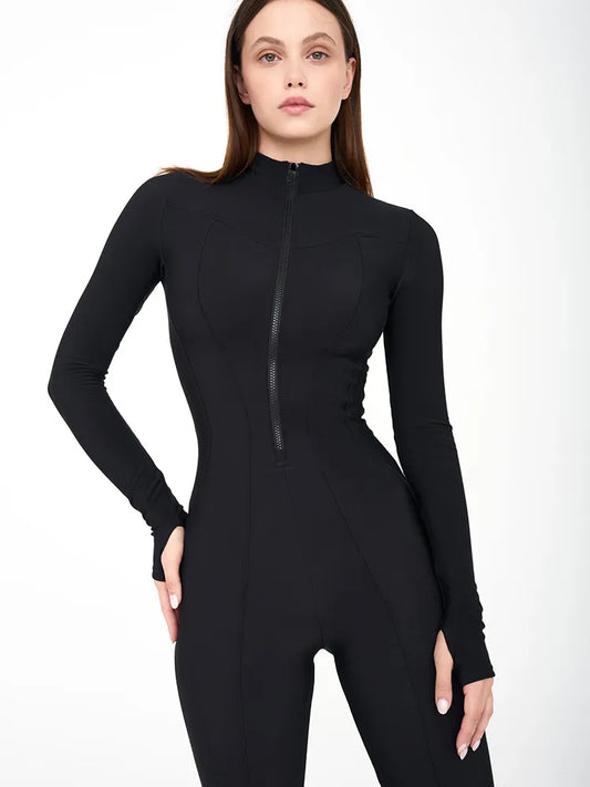 Women's Skinny Long Sleeve Zipper Bodysuit - Noemi