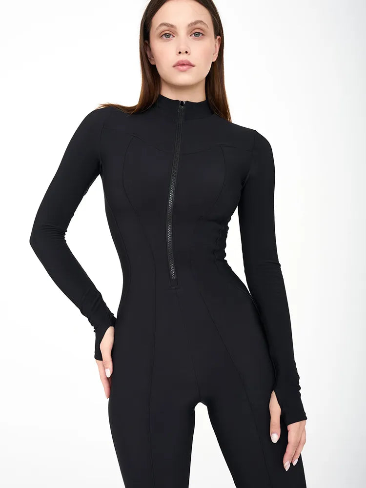 Women's Skinny Long Sleeve Zipper Bodysuit - Noemi