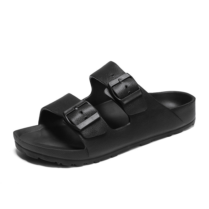 Men’s Sandals – Synthetic Leather – Open Toe – Adjustable Buckle Straps – Thick Sole Black