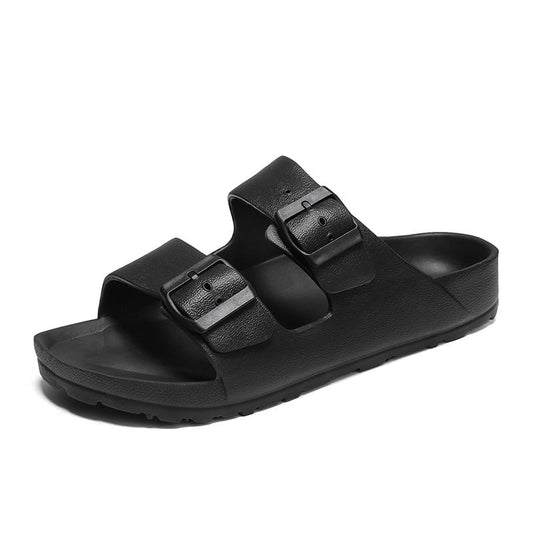 Men’s Sandals – Synthetic Leather – Open Toe – Adjustable Buckle Straps – Thick Sole Black