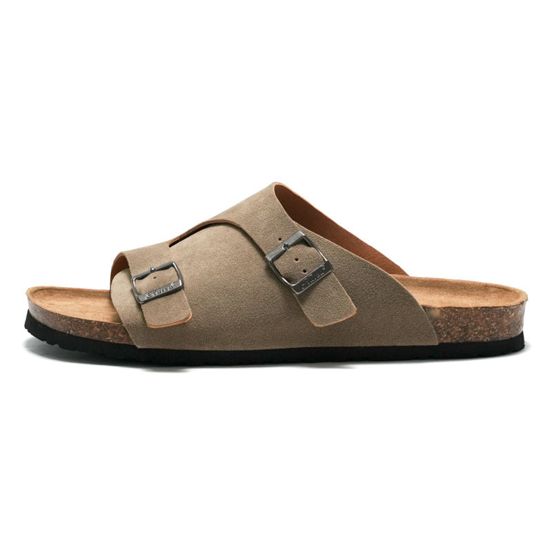 Unisex Suede Sandals with Adjustable Buckle - CorkStep Camel