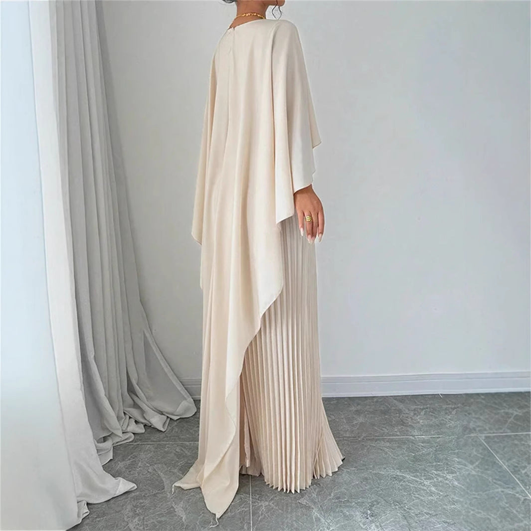 Women's Flowing Maxi Dress High Neck Batwing Sleeves - Batwing Belle