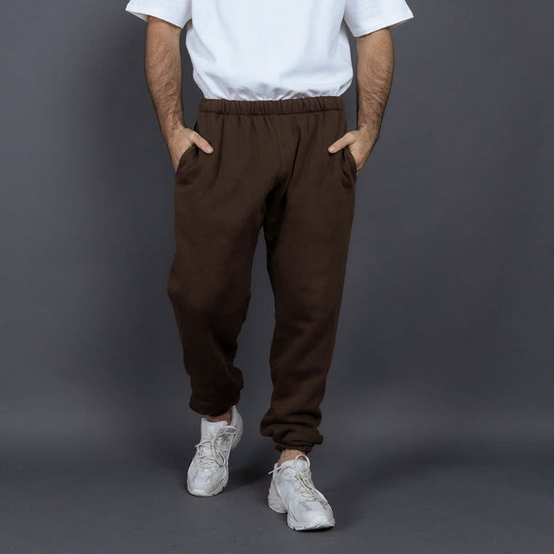 Men’s Sweatpants – Relaxed Fit – Elastic Waistband – Cotton – Side Pockets – Full Length Brown