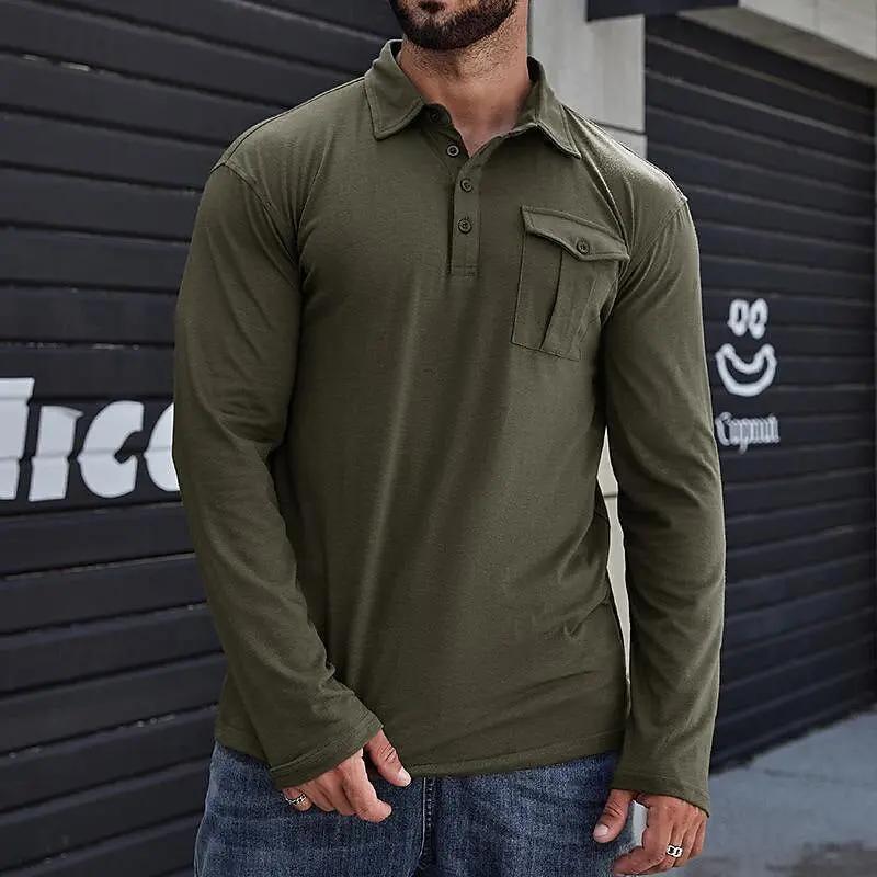 Men's Slim Fit Cotton Henley Shirt - Stand Collar - HenleyCool Military Green