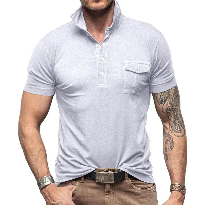 Men's Slim Fit Cotton Polo Shirt - Stand Collar Pocket - ModernEdge