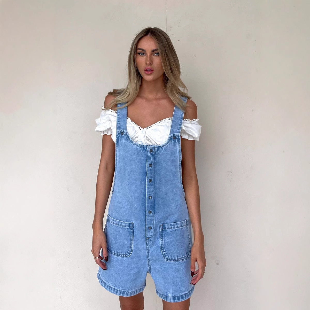Women's Denim Dungaree Shorts Adjustable Strap - Breezy Days
