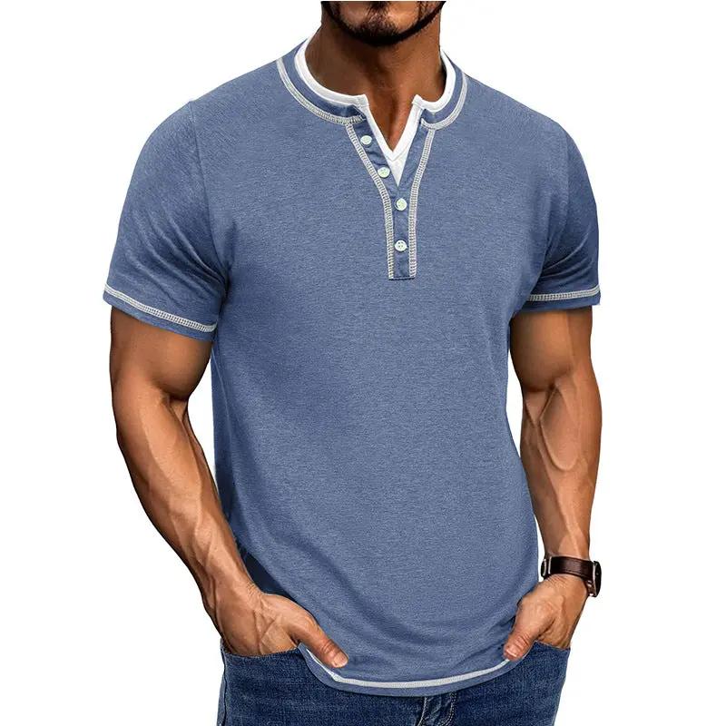 Men's Cotton Henley Shirt Classic Fit - HenleyEase Light blue