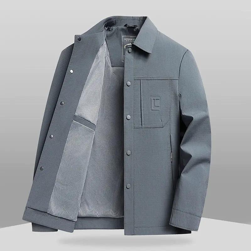 Men’s Business Casual Jacket – Classic Fit – Lapel Collar – Woven Fabric – Button Front Light Blue