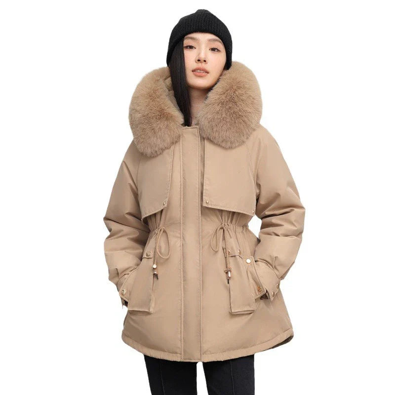 Women's Relaxed Fit Parka - Faux Fur Trim Winter Coat - UrbanChic Khaki