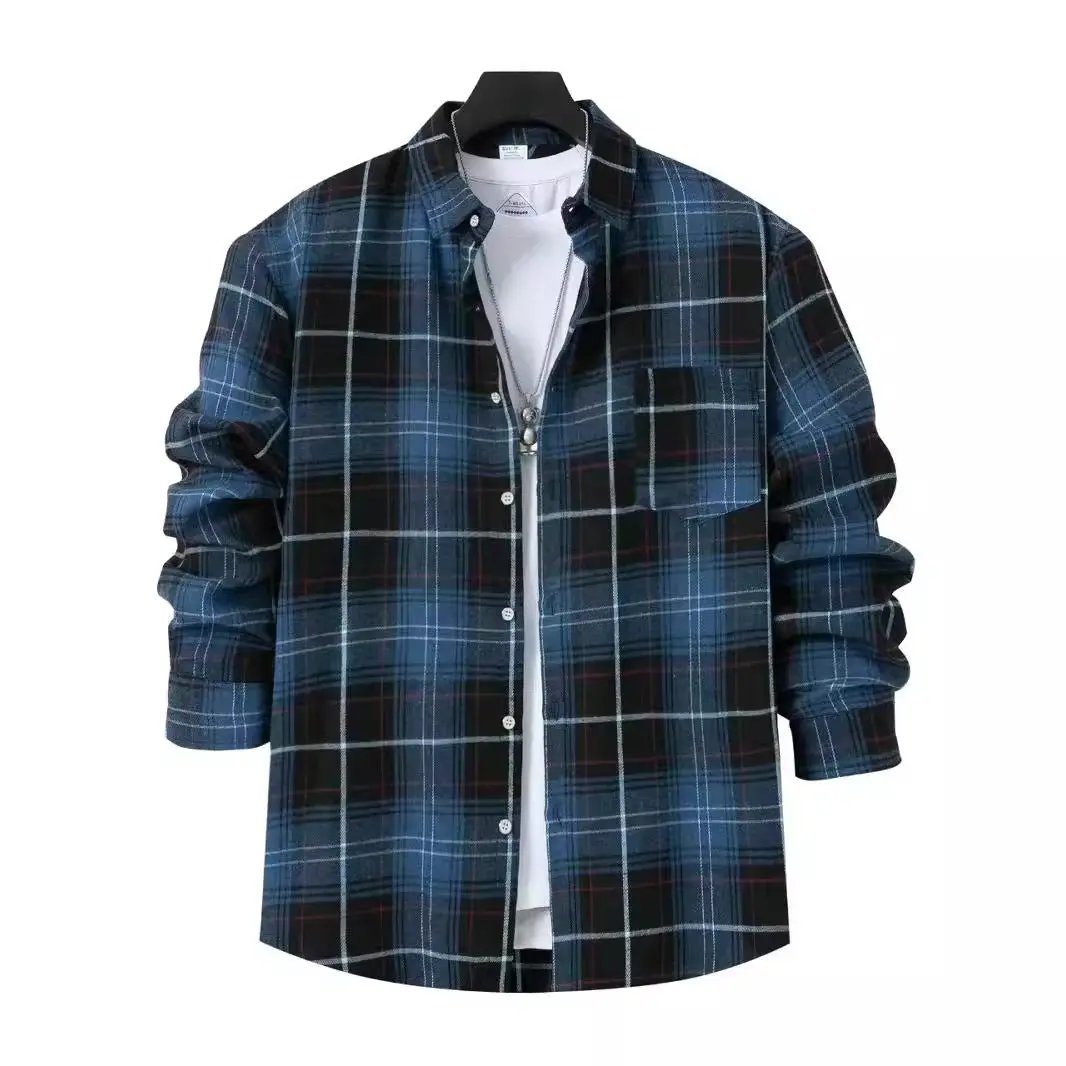 Men's Oversized Fit Cotton Checked Shirt - LumberJack Blue