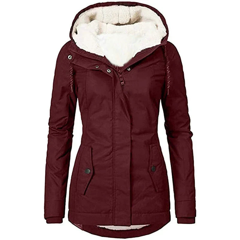 Women's Plush-Lined Weather Resistant Parka - UrbanShield Red