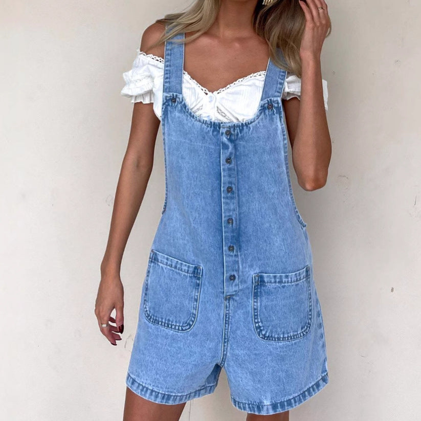 Women's Denim Dungaree Shorts Adjustable Strap - Breezy Days