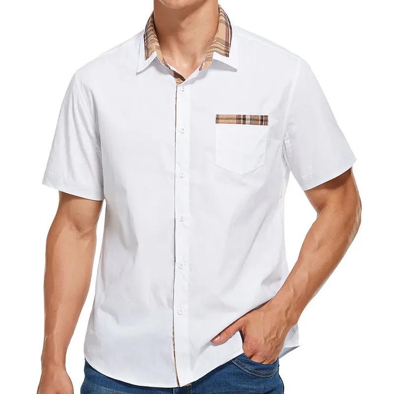 Men's Slim-Fit Short-Sleeve Shirt Stylish Check Trim - ModaStyle White