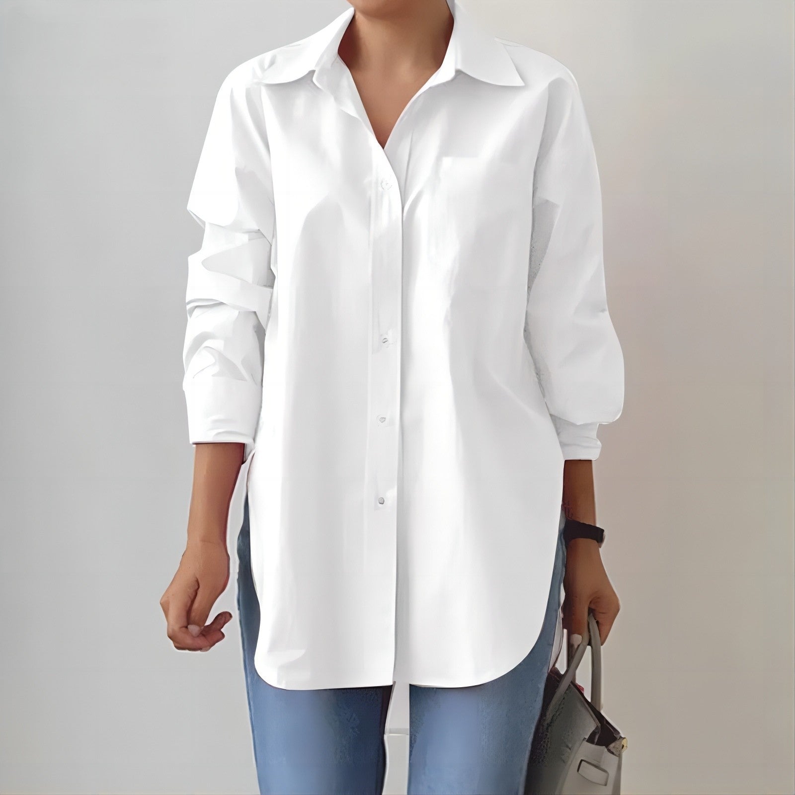 Women's Relaxed Fit Oversized Shirt - Effortless Chic, Button-Up - StyleEase White