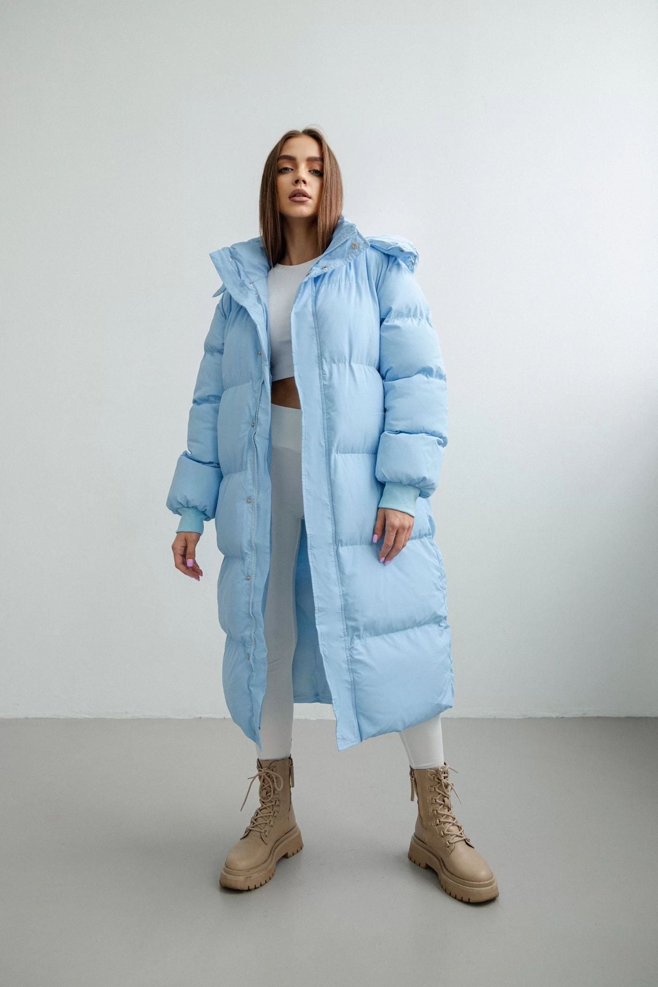 Women's Puffer Trench Coat Oversized Hooded - WinterEase Blue