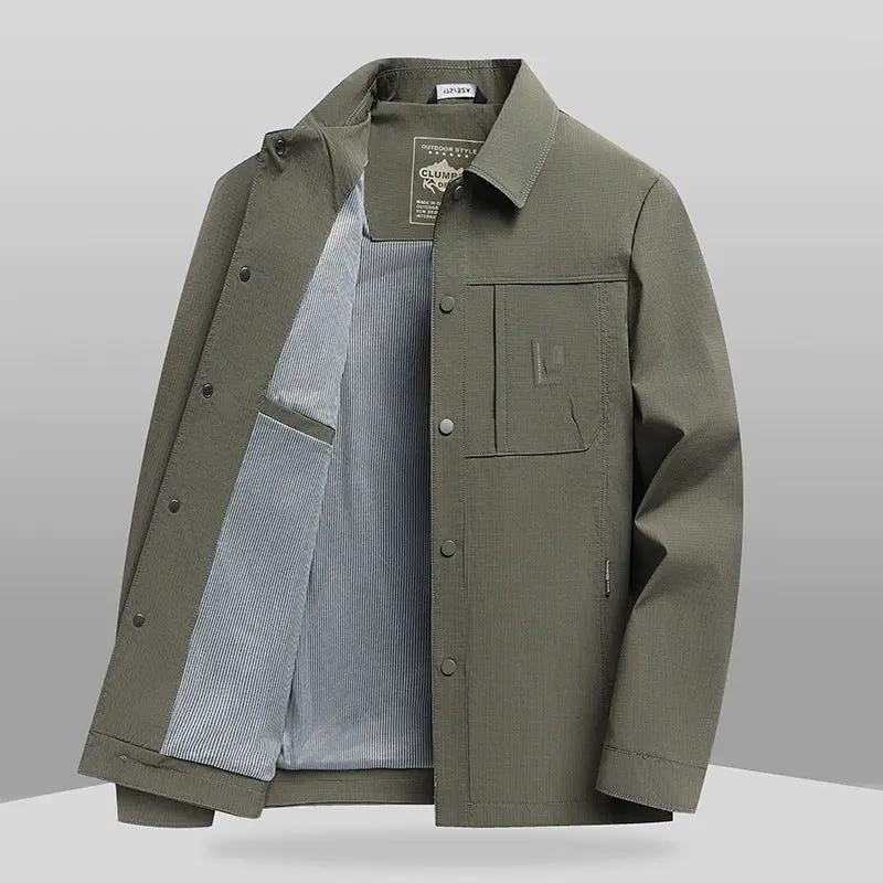 Men’s Business Casual Jacket – Classic Fit – Lapel Collar – Woven Fabric – Button Front Army Green
