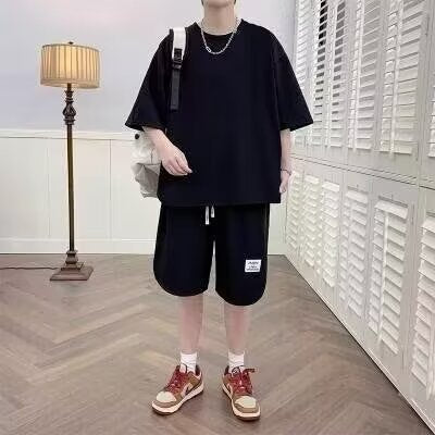 Men’s Athletic Set – Relaxed Fit – Short Sleeve Top & Drawstring Shorts – Breathable Set