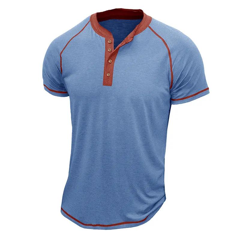 Men's Cotton Blend Henley Shirt Short Sleeve - StitchCraft Light blue